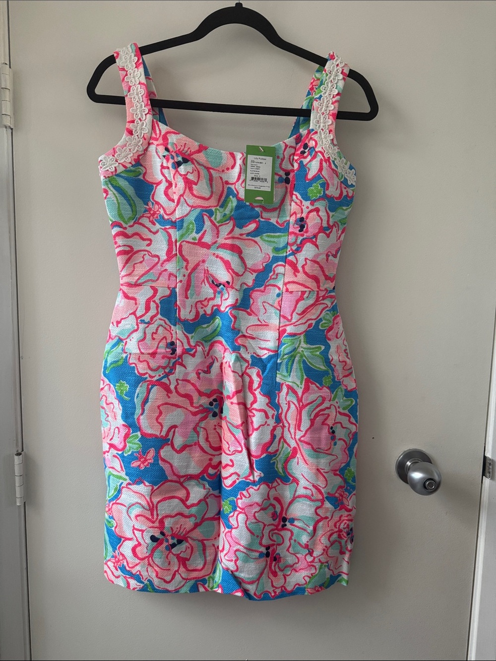 Lilly Pulitzer Nienie Floral Sheath Dress Flutter Blue Lucky Chatm size 2